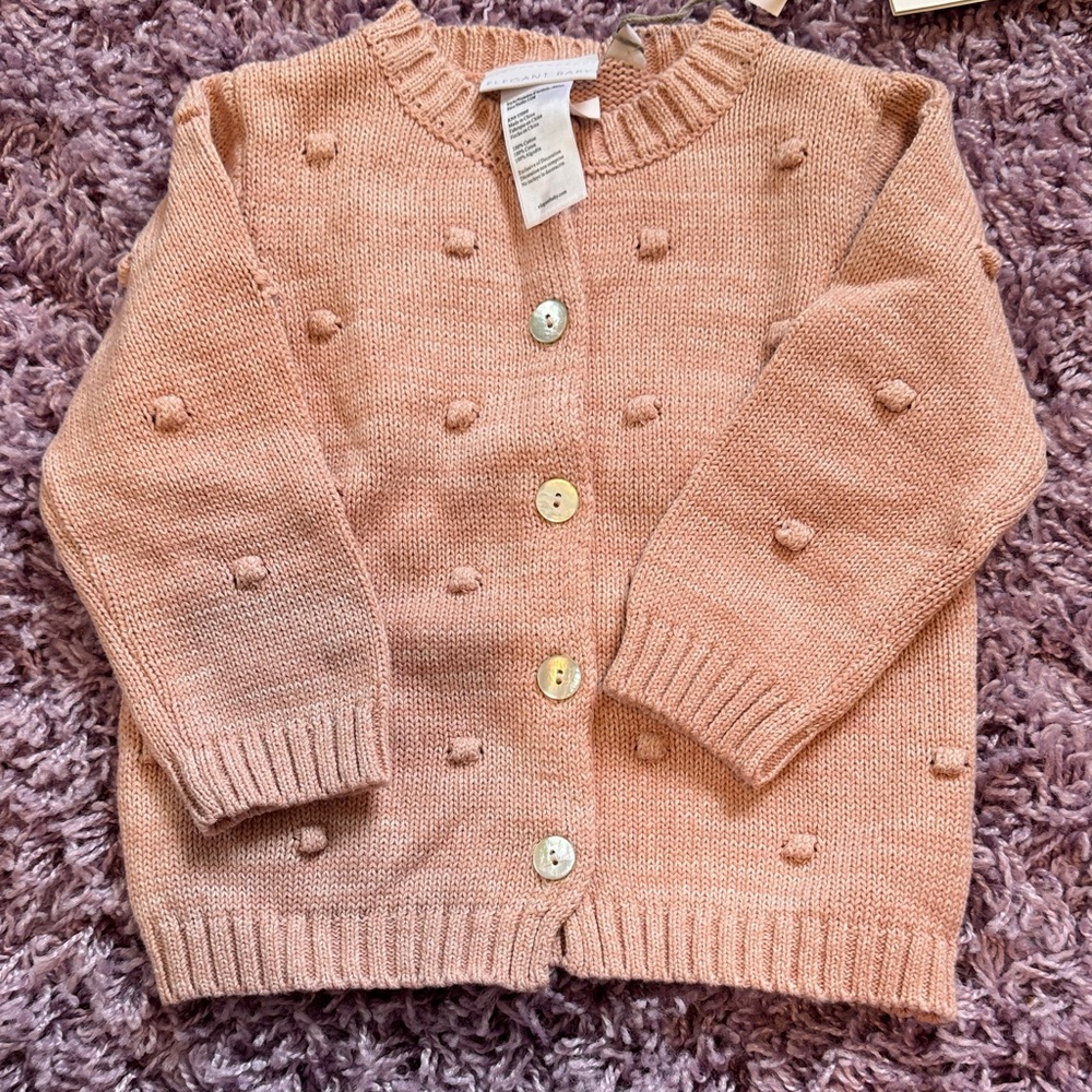 Baby/Toddler Pom-Detail Knit Cardigan - Peach